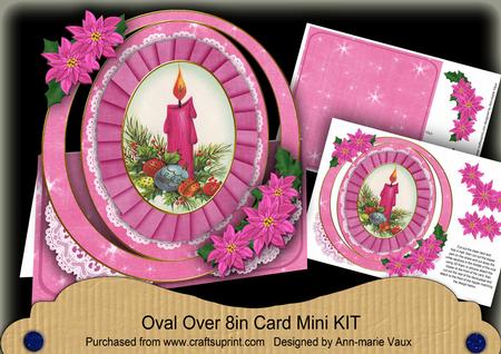 Christmas Candle Cerise Oval Over 3D Mini Card Kit