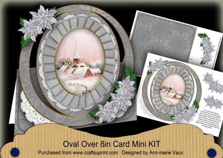 Christmas Snow Village Oval Over 3D Mini Card Kit