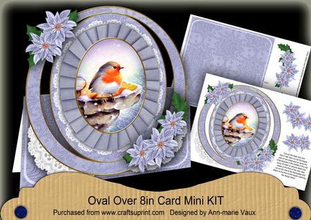 Christmas Blue Robin Oval Over 3D Mini Card Kit