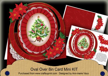 Red Christmas Tree Oval Over 3D Mini Card Kit