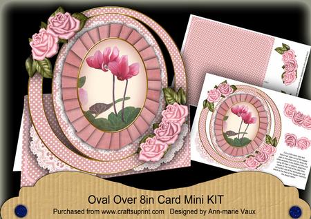 Pink Cyclamens Oval Over 3D Mini Card Kit
