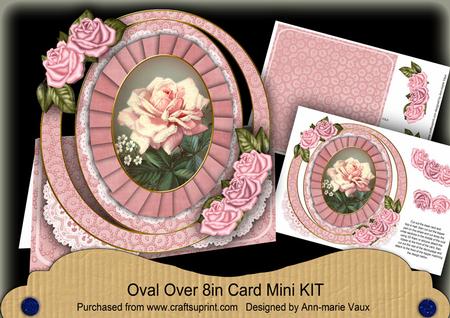 Single Pink Rose Oval Over 3D Mini Card Kit