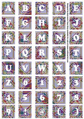 Blue Paisley Weave Alphabet Tile Embellishment Sheet
