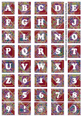 Hot Pink Paisley Weave Alphabet Tile Embellishment Sheet