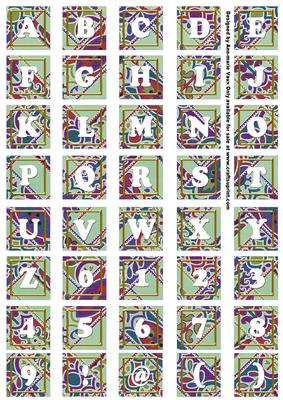 Mid Green Paisley Weave Alphabet Tile Embellishment Sheet