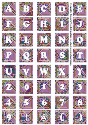 Purple Paisley Weave Alphabet Tile Embellishment Sheet