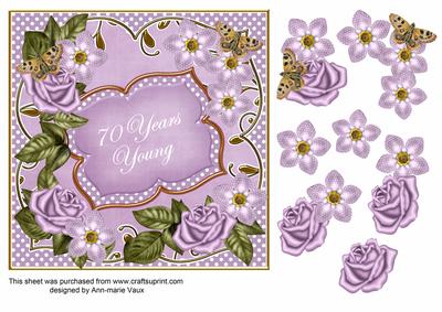 Lilac Fmk 70 Years Young 7in Fancy Decoupage Topper
