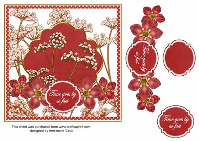 Red Dotty Fmk Time Goes 7in Time Flower Decoupage Topper