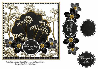 Black Dotty Fmk Time Goes 7in Time Flower Decoupage Topper