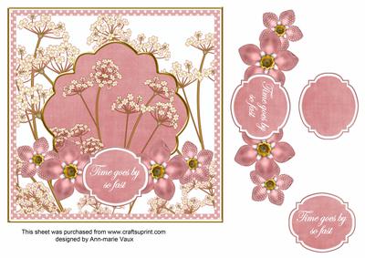 Pink Dotty Fmk Time Goes 7in Time Flower Decoupage Topper