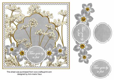 Silver Dotty Fmk Time Goes 7in Time Flower Decoupage Topper