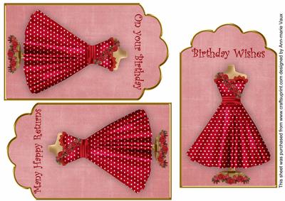 Pink Red Rose Dress Birthday Mix1 Fashion Tag Sheet