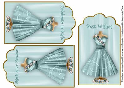 Teal Birdy Dress Birthday Mix2 Fashion Tag Sheet