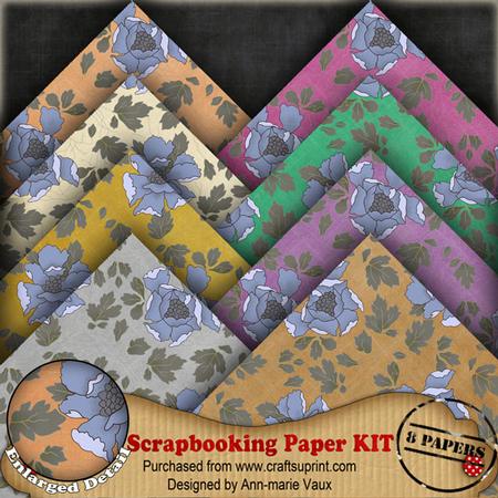 Blue Florals Colours2 Scrapbooking 8 Paper Kit