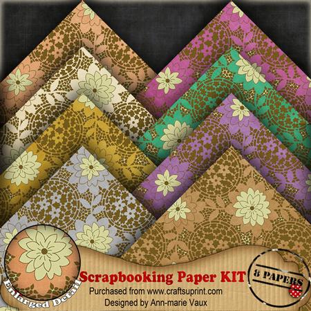 Olive Lace Flowers Colours2 Scrapbooking 8 Paper Kit