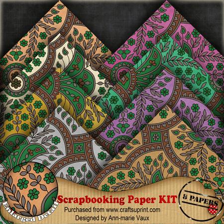 Paisley Greens Colours2 Scrapbooking 8 Paper Kit