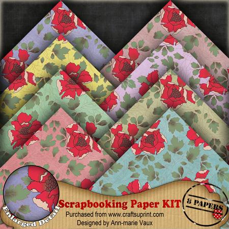 Red Floral Colours1 Scrapbooking 8 Paper Kit