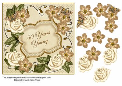 Cream Fmk 50 Years Young 7in Fancy Decoupage Topper