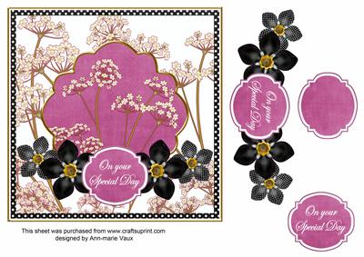 Cerise Blk Dotty Fmk Special Day 7in Time Flower Deco Topper