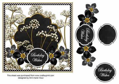 Black Dotty Fmk Birthday Wishes 7in Time Flower Deco Topper