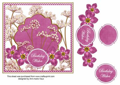 Cerise Dotty Fmk Birthday Wishes 7in Time Flower Deco Topper