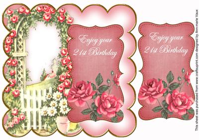 Pink Rose Arch 21st Birthday 8in Scallop Topper