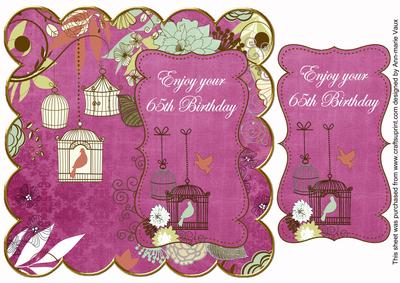 Cerise Birdcage 65th Birthday 8in Scallop Topper