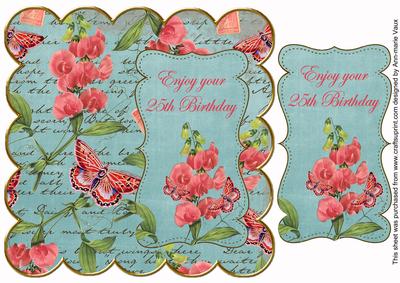 Teal Sweetpeas 25th Birthday 8in Scallop Topper