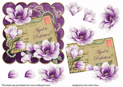 Dark Purple Magnolia Aged to Perfection 6in Decoupage Topper
