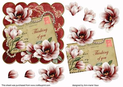 Red Magnolia Thinking of You 6in Decoupage Topper