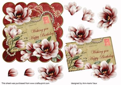 Red Magnolia Happy Birthday 6in Step by Step