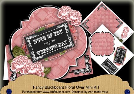 Pink Rose Wedding Day Blackboard Over 3D Card Kit