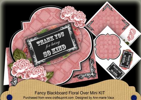Pink Rose Thank You Blackboard Over 3D Card Kit