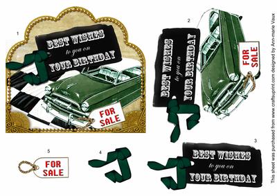 Green Car Birthday Scallop Decoupage Step by Step
