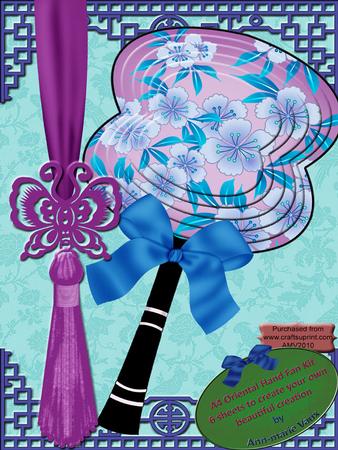 Purple Blossom A4 Oriental Hand Fan Kit