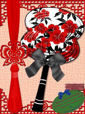 Red Blossom A4 Oriental Hand Fan Topper Kit