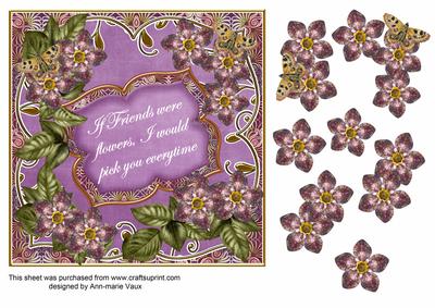 Purple Met Fleur If Friends -  7in Fancy Decoupage Topper
