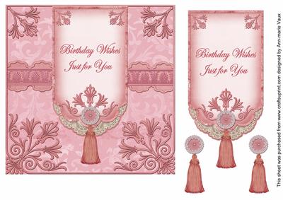 Pink Birthday Wishes 7in Ornate Lace Tag Topper