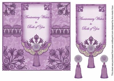 Lilac Anniversary Wishes 7in Ornate Lace Tag Topper