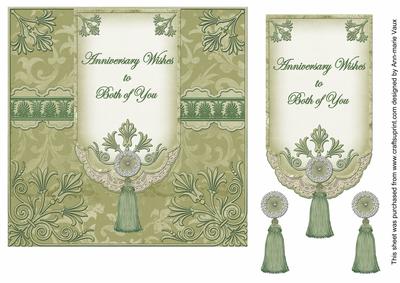 Olive Anniversary Wishes 7in Ornate Lace Tag Topper