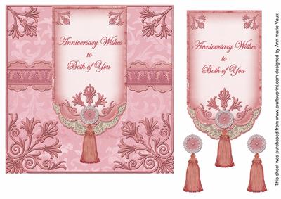 Pink Anniversary Wishes 7in Ornate Lace Tag Topper