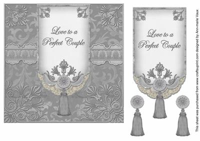 Silver Perfect Couple 7in Ornate Lace Tag Topper