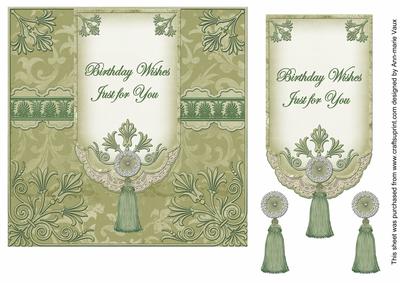 Olive Birthday Wishes 7in Ornate Lace Tag Topper