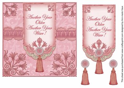 Pink Another Year 7in Ornate Lace Tag Topper