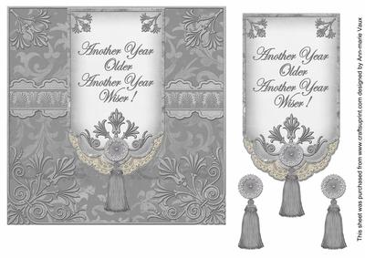 Silver Another Year 7in Ornate Lace Tag Topper