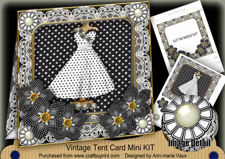 Black White Dotty Dress 7inch Vintage Tent Card Mini Kit