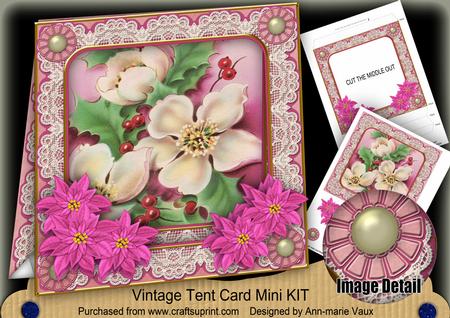 Christmas Roses 7inch Vintage Tent Card Mini Kit
