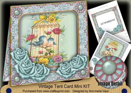 Teal Birdcage 7inch Vintage Tent Card Mini Kit
