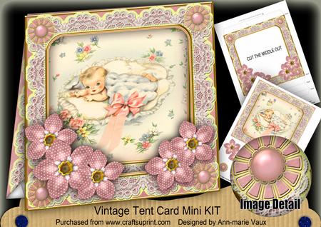 Baby Girl Pink 7inch Vintage Tent Card Mini Kit