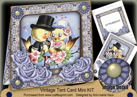 Lovebirds Blue 7inch Vintage Tent Card Mini Kit